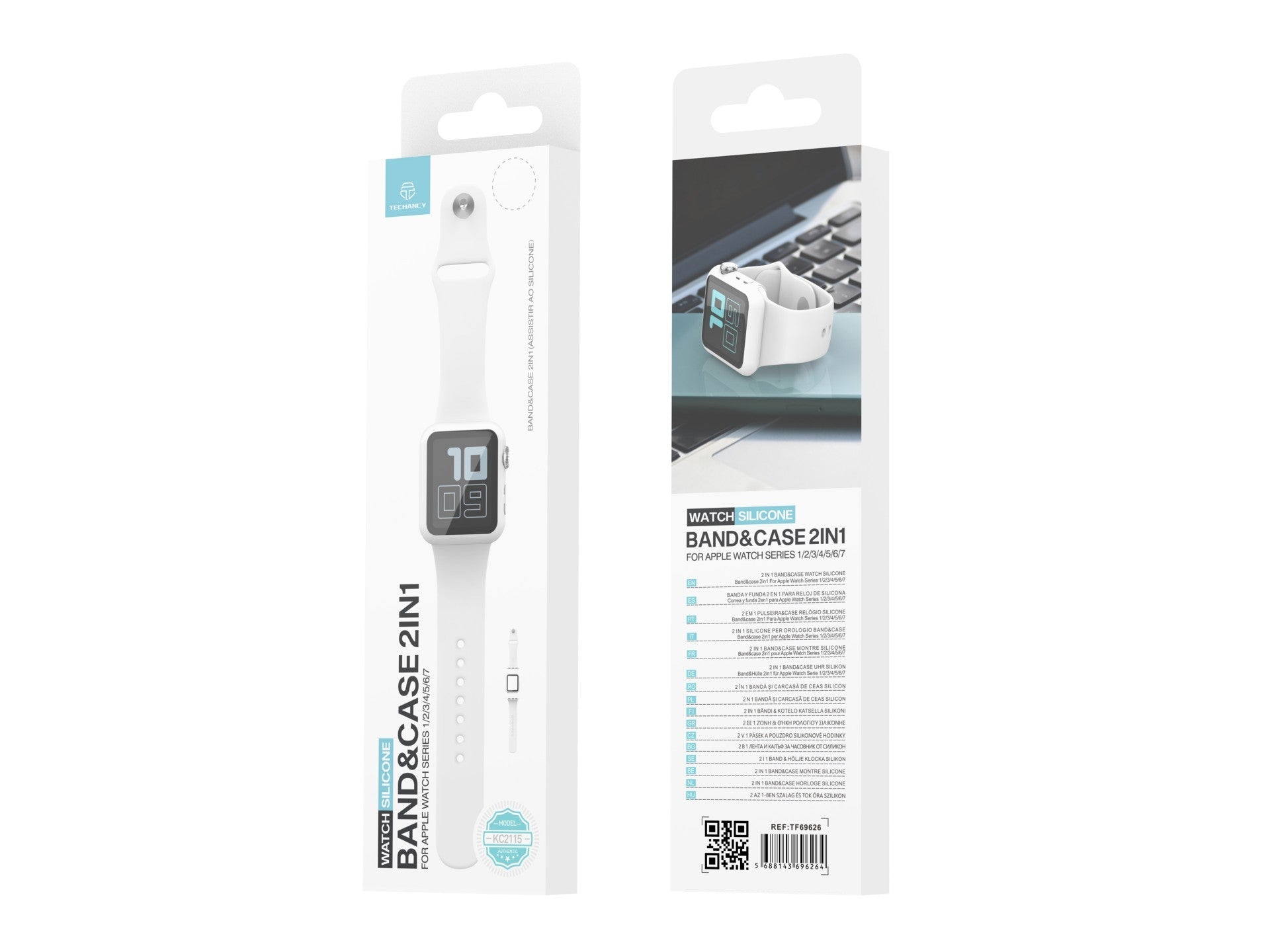 Pulseira de silicone para relógio Techancy, KC2115, com protetor de ecrã, compatível com Apple Watch 41 mm, Branco