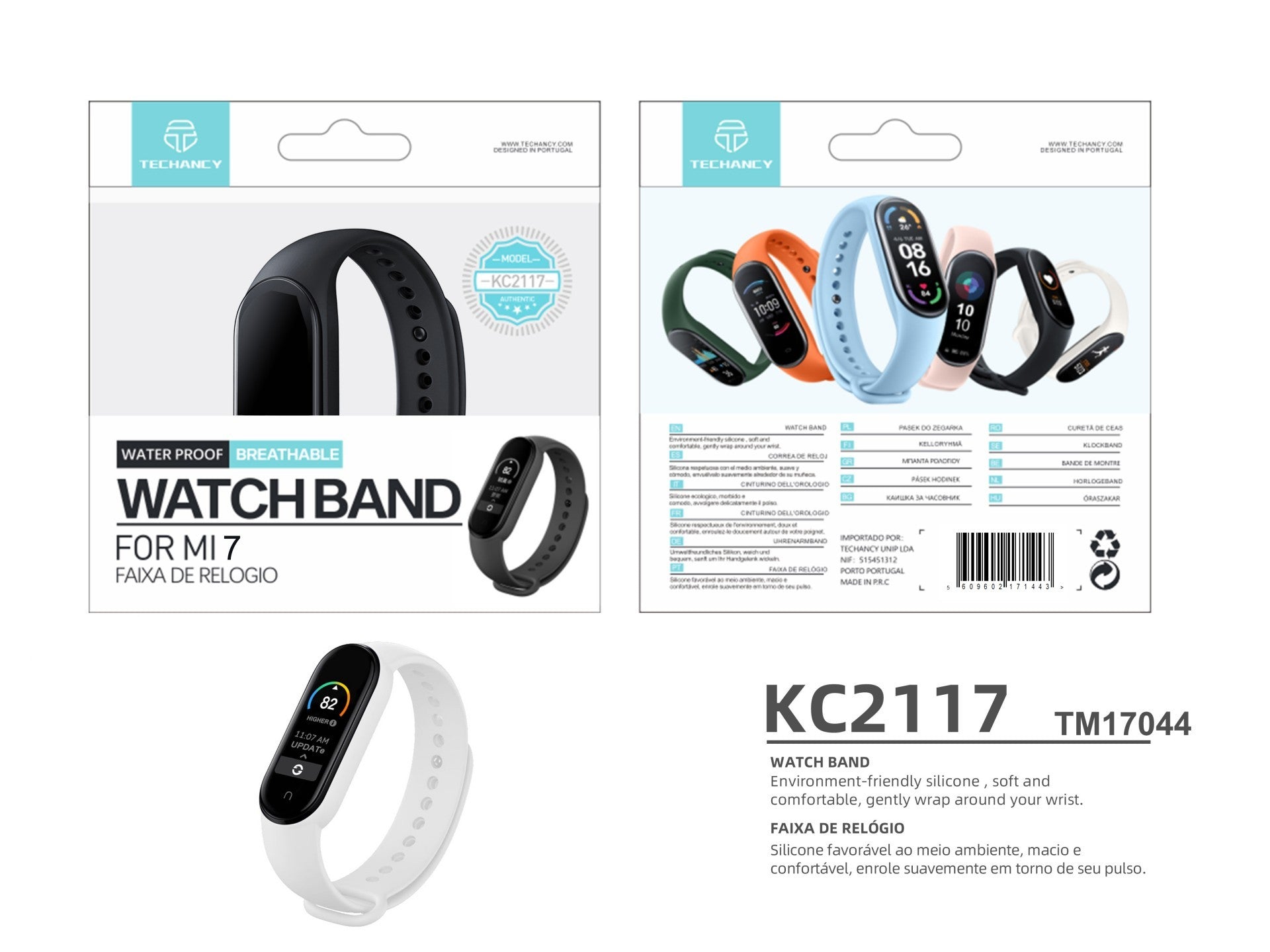 Techancy Pulseira De Silicone Branca KC2107, Compatível Com A Mi7 Smart Band, Material De Silicone, Macio E Confortável.