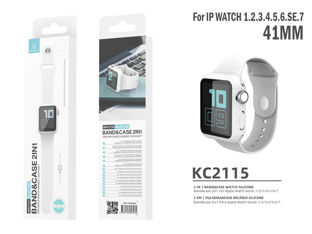 Pulseira de silicone para relógio Techancy, KC2115, com protetor de ecrã, compatível com Apple Watch 41 mm, Branco