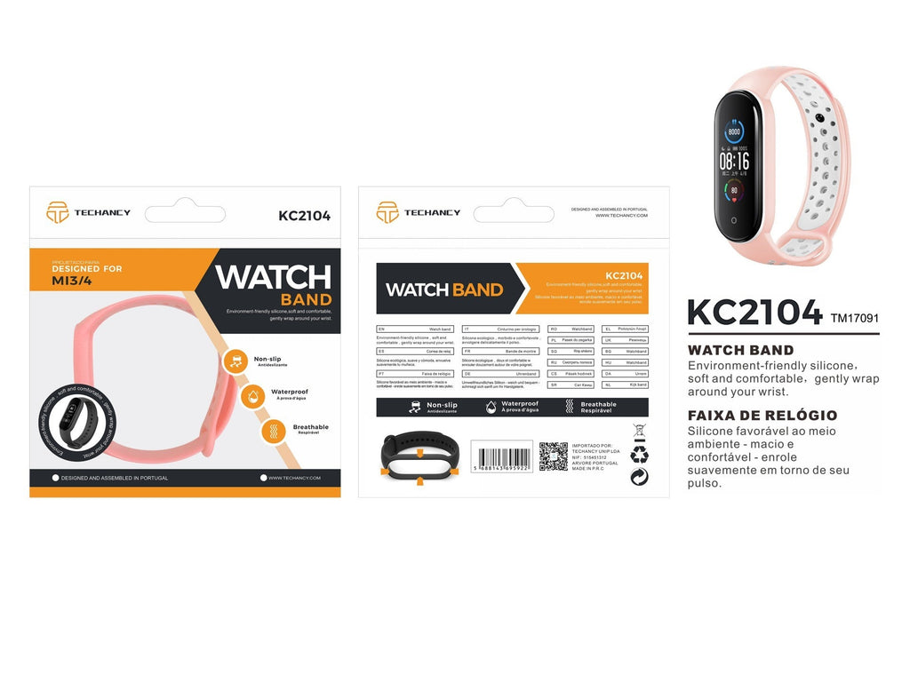 Techancy Pulseira Para Relógio Desportivo Rosa + Branco KC2104, Compatível Com A Mi3/4 Smart Band, Material De Silicone Macio.