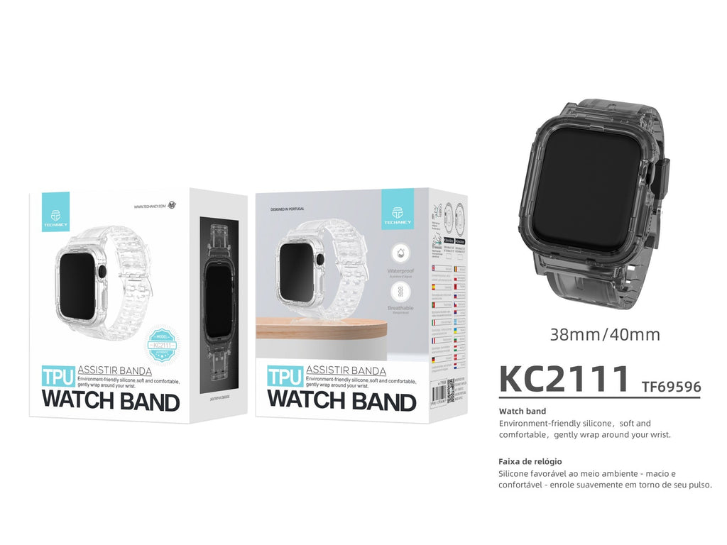 Pulseira de silicone para relógio Techancy, KC2111, compatível com Apple Watch 38-40 mm, Preto