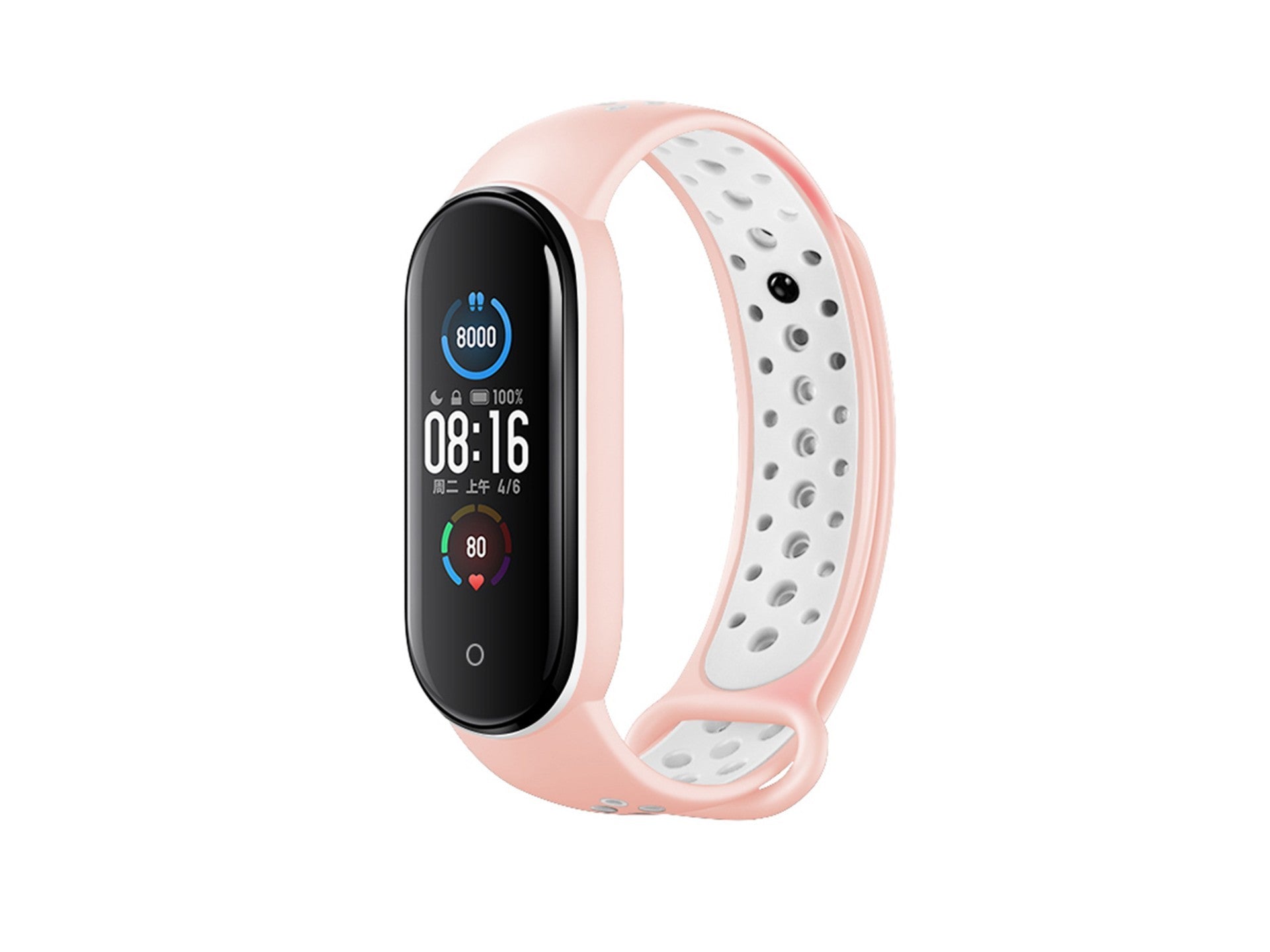 Techancy Pulseira Para Relógio Desportivo Rosa + Branco KC2104, Compatível Com A Mi3/4 Smart Band, Material De Silicone Macio.