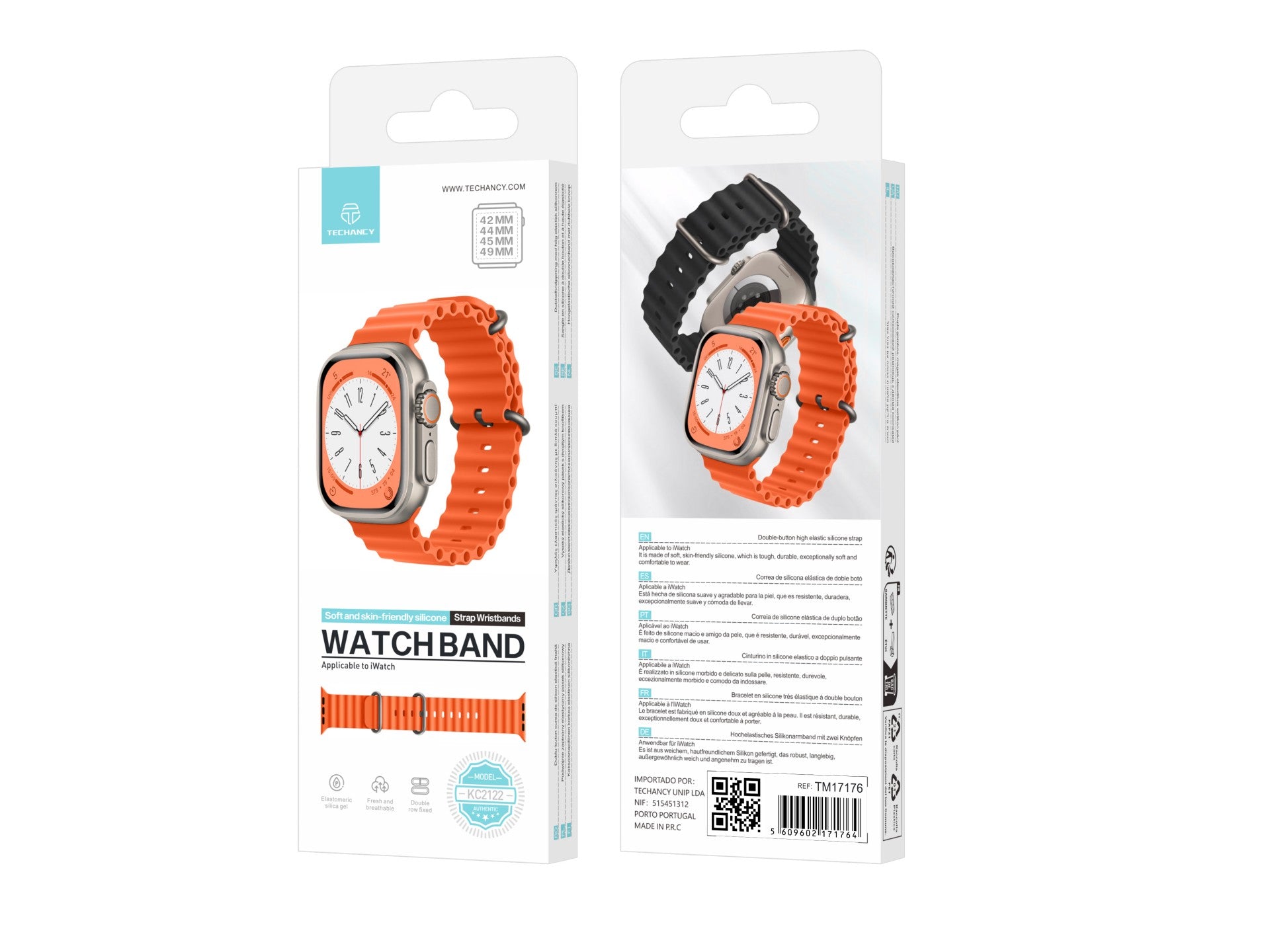 Techancy Bracelete De Silicone Laranja KC2122, Compatível Com Apple Watch 42mm/44mm/45mm/49mm, Material De Silicone Macio