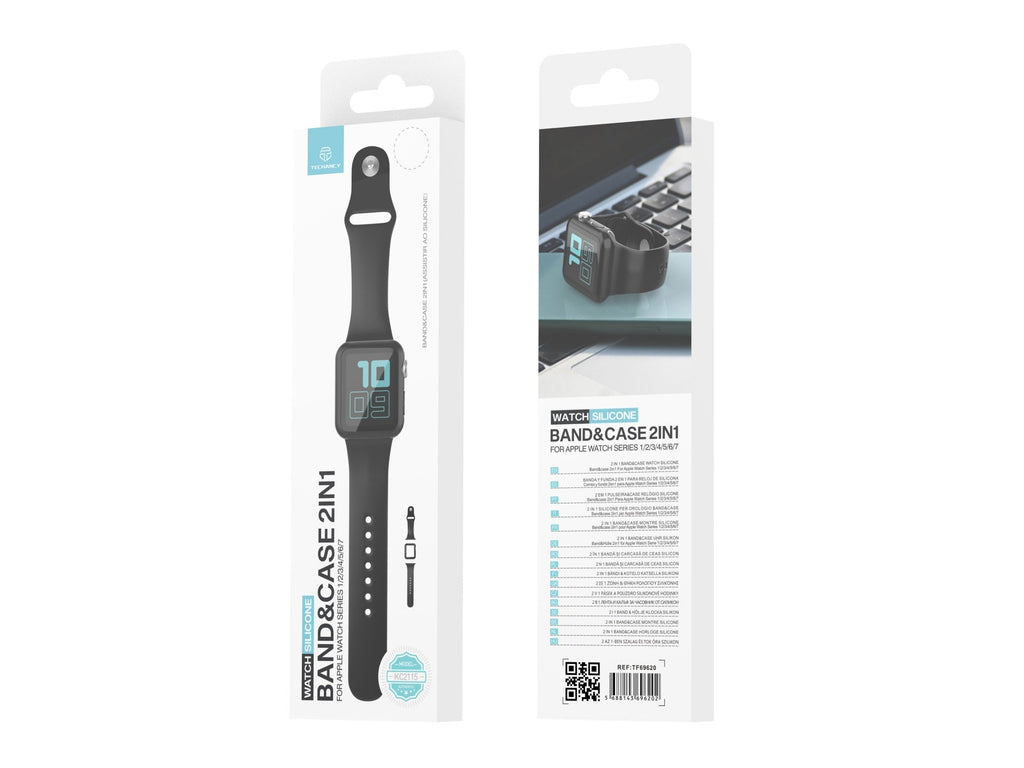 Pulseira de silicone para relógio Techancy, KC2115, com protetor de ecrã, compatível com Apple Watch 40 mm, Preto