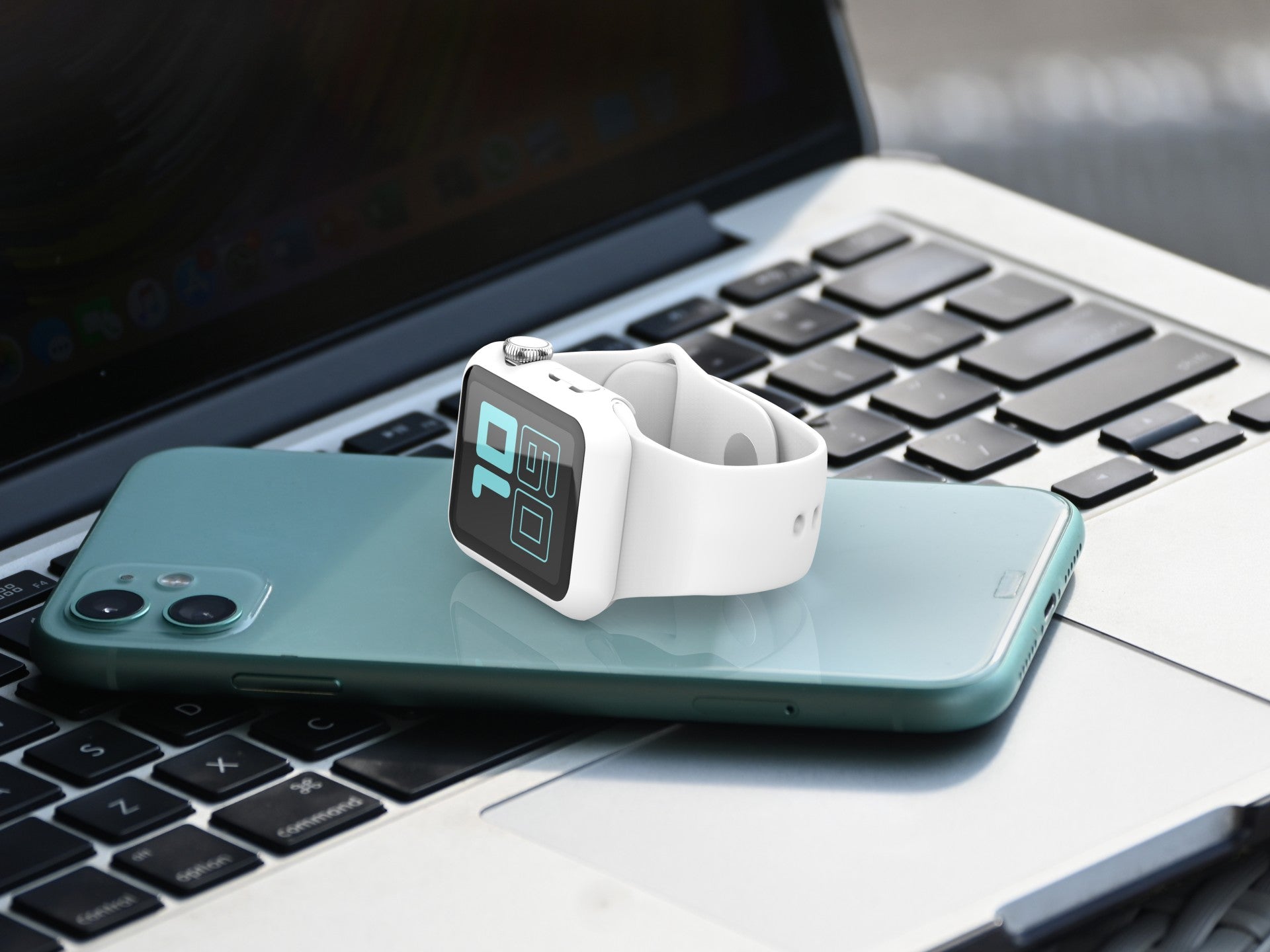 Pulseira de silicone para relógio Techancy, KC2115, com protetor de ecrã, compatível com Apple Watch 41 mm, Branco